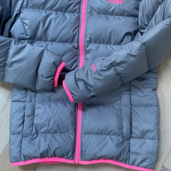 The North Face down girls grey pink lightweight warm jacket